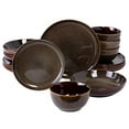 thumbnail image 2 of Gibson Elite Edwina Double Bowl Dinnerware Set,Dark Green, Service for 4 (16pcs), 2 of 4