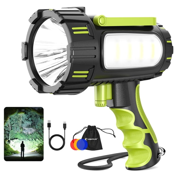 AlpsWolf Rechargeable Spotlight Flashlight, 10000 High Lumens Search Light, IP68 Waterproof LED Handheld Spotlight for Hurricane Emergency Camping Boating