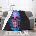 thumbnail image 2 of XMXT Throw Blanket, Aged Floral Skull Blue Print Machine Washable Blankets for Sofa, 60 x 50 inches Black, 2 of 9