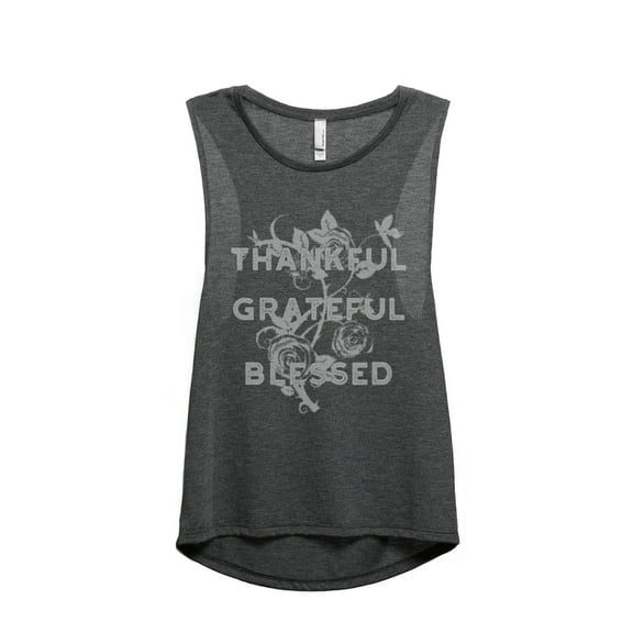Thankful Grateful Blessed Women's Fashion Sleeveless Muscle Workout Yoga Tank Top Charcoal Grey 2X-Large