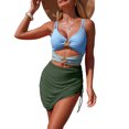 thumbnail image 5 of BOBOGOJP Women's Mesh One Piece Swimdress Swimsuit Tummy Control V Neck U Ring Bathing Suit Drawstring Sarong Swimwear Green for Size S, 5 of 8