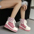 thumbnail image 2 of Women's Cute Lace Ankle Platform Boots Color Blocking Wedge Wide Toe BoxLace Up Short Dress Booties, 2 of 8