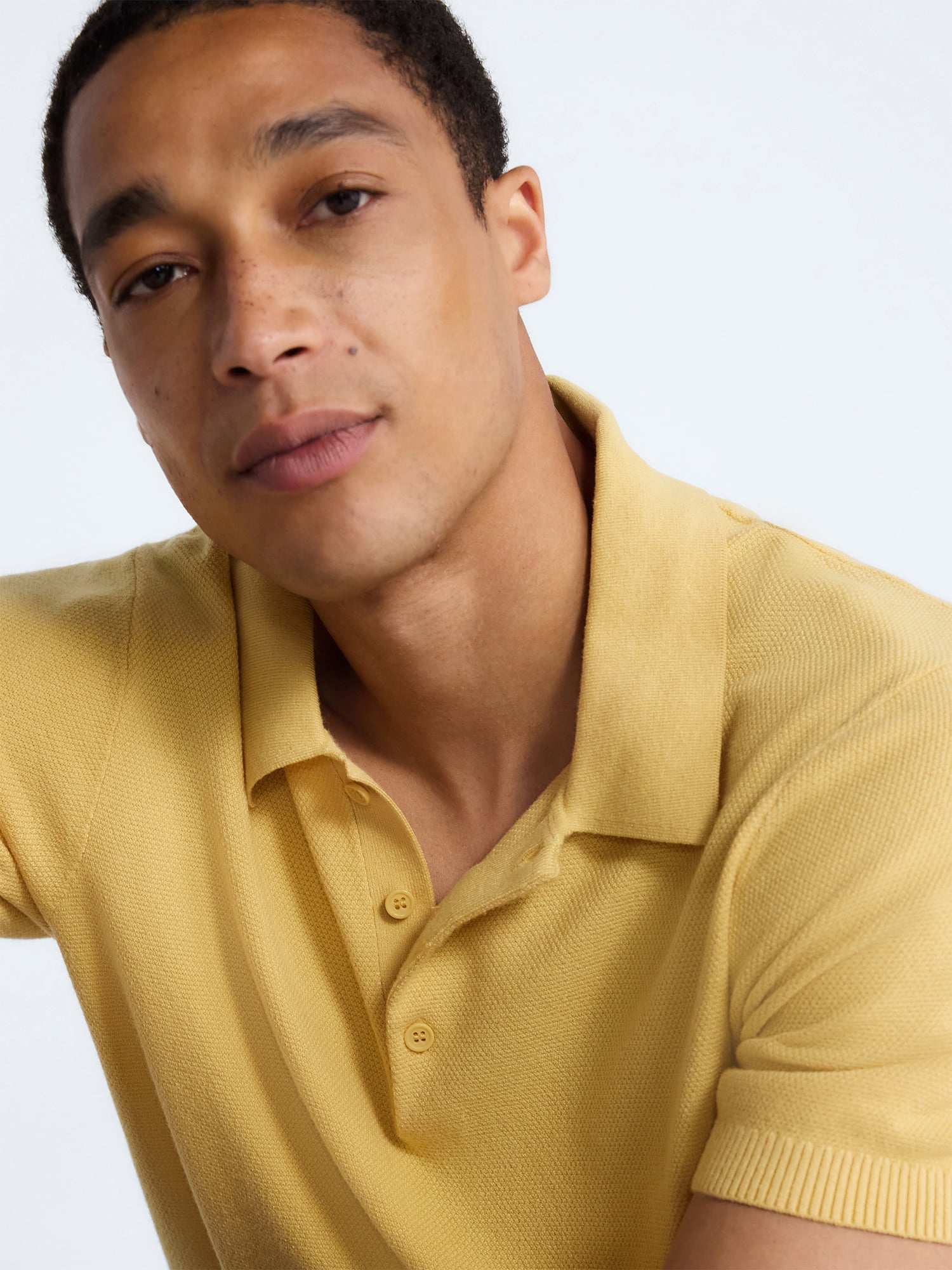 Free Assembly Men's Textured Polo Sweater with Short Sleeves, Sizes S-3XL