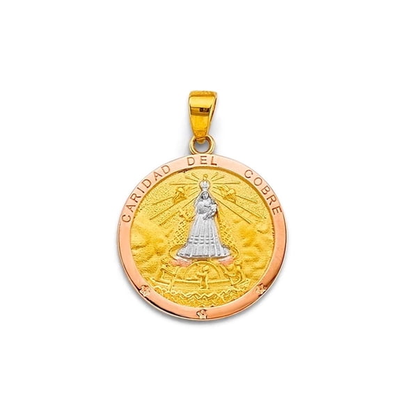 TGDJ 14K Tri-Color Gold Caridad Del Cobre Medal Pendant | Virgin of Charity Religious Charm, Solid Gold Patron Saint Jewelry