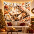 thumbnail image 2 of Maine Coon Cat Being Petted with Autumn Chrysanthemums in Rustic Window, Cozy Watercolor for Cat Lovers, Pet Art Decor, Thanksgiving Gift, Tapestry Wall Hanging for Bedroom and Living Room, 2 of 5