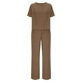 thumbnail image 5 of Gamivast Linen Sets for Women 2 Piece Fashion Crew Neck Short Sleeve Shirts and Elastic Waist Wide Leg Pants Casual Suit Sets Brown M Women's Clearance in Clothing Tracking My Recent Order, 5 of 7