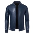 thumbnail image 5 of Men's Motorcycle PU Leather Jacket, Youth Casual Stand Collar Coat, Stylish Outerwear for Everyday Wear, Trendy Fashionable Design, 5 of 16