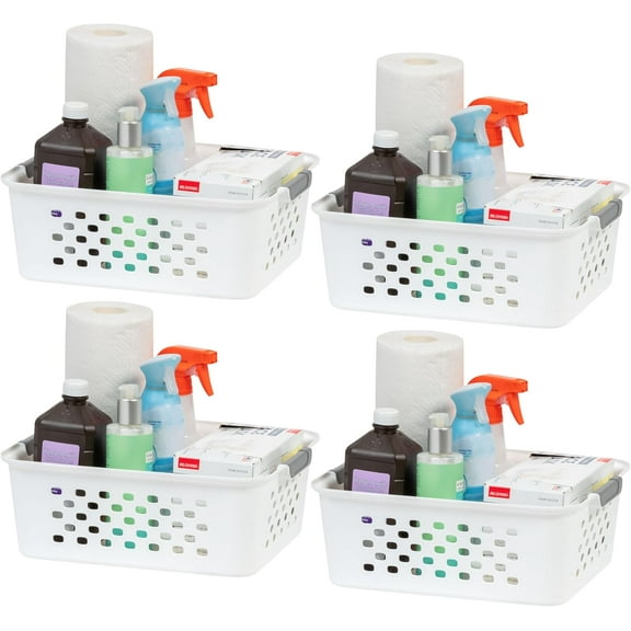 IRIS USA Medium Plastic Basket Storage, 4Pk, White
