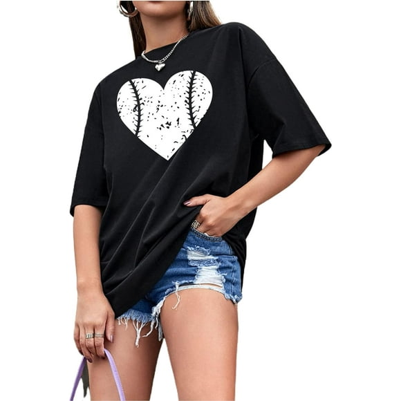 T-Shirt oco 80'S Femme à Manches Courtes et à Coupe Ample Décontractée Noir Petit