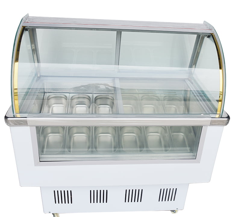 Gelato Freezer Display Case Dipping Cabinet Pan Ice cream showcase Curved Thick frame 68