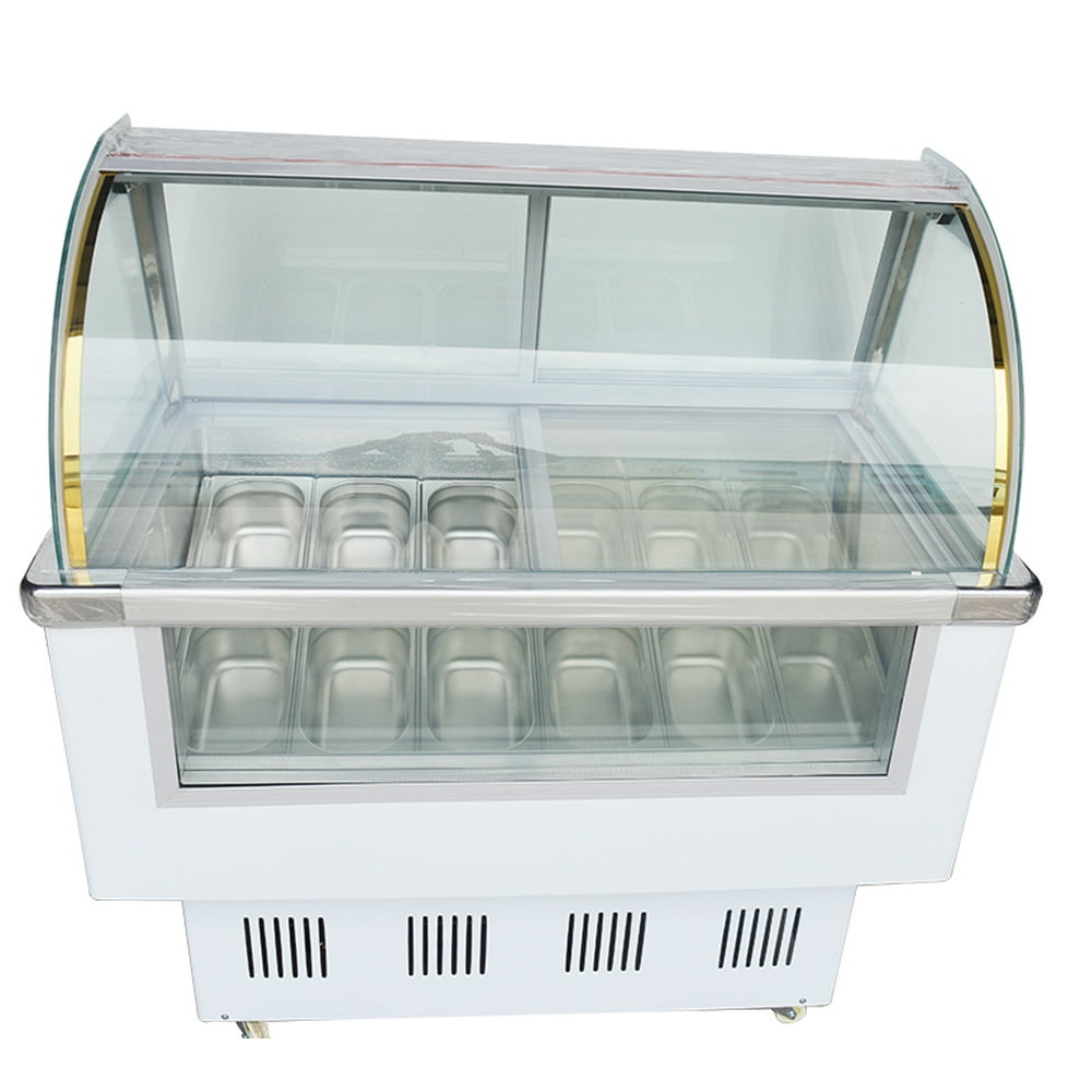 INTBUYING 12 PAN Hard Ice Cream Refrigerator Showcase Gelato Dipping Freezer Display