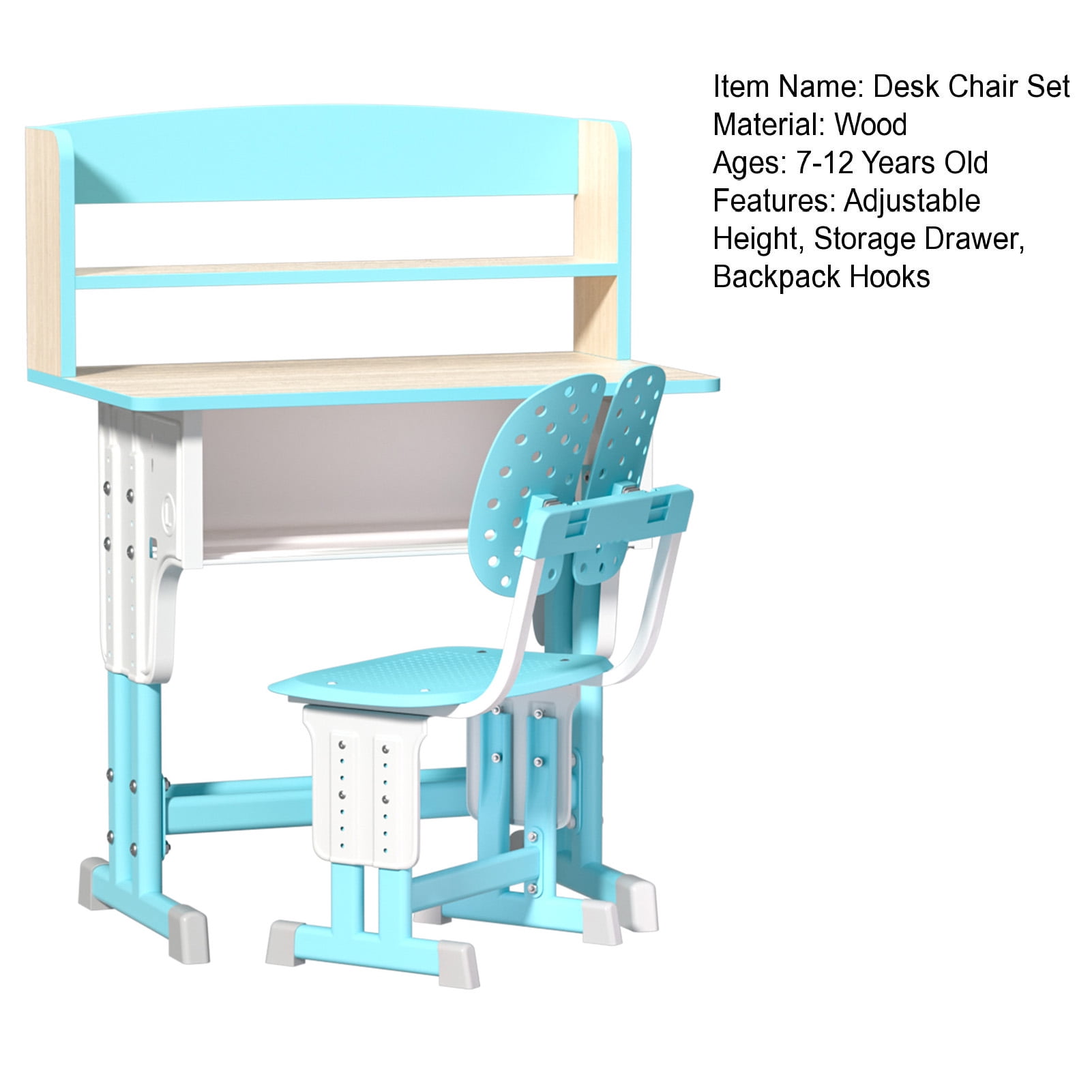 AurumEdge Kids Study Desk and Chair Set, Liftable School Leaning Table Chair Set with Drawer Design, Children Desk Chair Set with Dual Partition Book Stand, Backpack Hook, Cup Holder