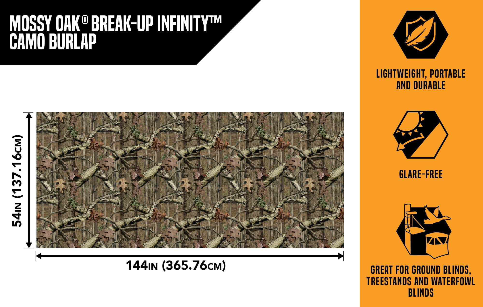 Vanish Camo Hunting Blind Burlap, 12' L x 54"W, Mossy Oak Break-Up Infinity