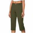 thumbnail image 3 of Bloomae Capri Pants for Women Summer High Waisted Cotton Elastic Waist Dressy Casual Office Work Capris Trousers Chino Capri Pants with Pockets Green S, 3 of 6