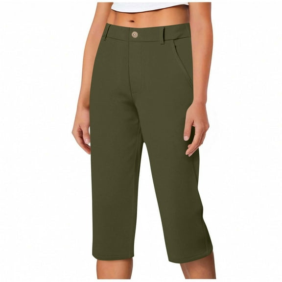 Babcutegg Capri Pants for Women Soild Color Side Pockets Elastic Waist Clothes for Women Army Green