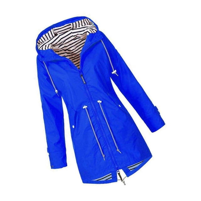 Decodeary Veste à Capuche Douce pour Femme Imperméable Manteau de Pluie Extérieur Bleu 4TG