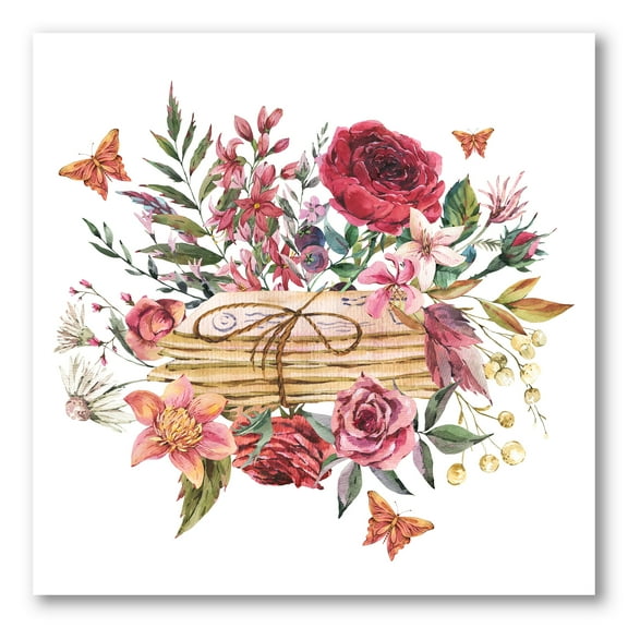 Wildflowers With Vintage Old Letters 16 in x 16 in Painting Canvas Art Print, by Designart