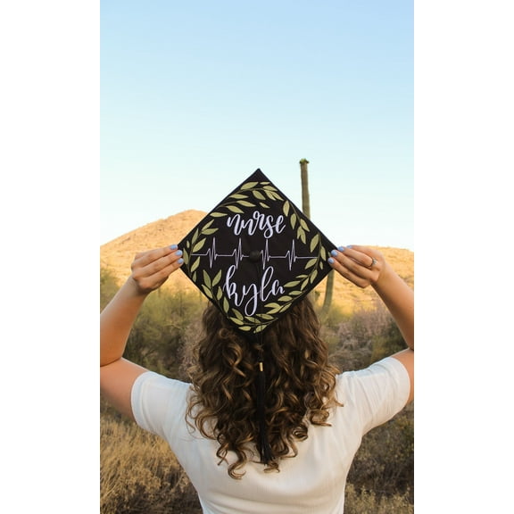 Leaf Embroidered Graduation Cap Topper | Grad Cap Decoration Topper | Graduation Gift | Embroidery | Nurse Cap Topper | Hand painted Cap