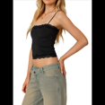 thumbnail image 2 of Camiseta Sin Mangas para Mujer, con Tirantes Finos Ajustables, Camisola Corta con Ribete de Encaje, Estilo Y2K, para Salir en Verano. Negro M, 2 of 10