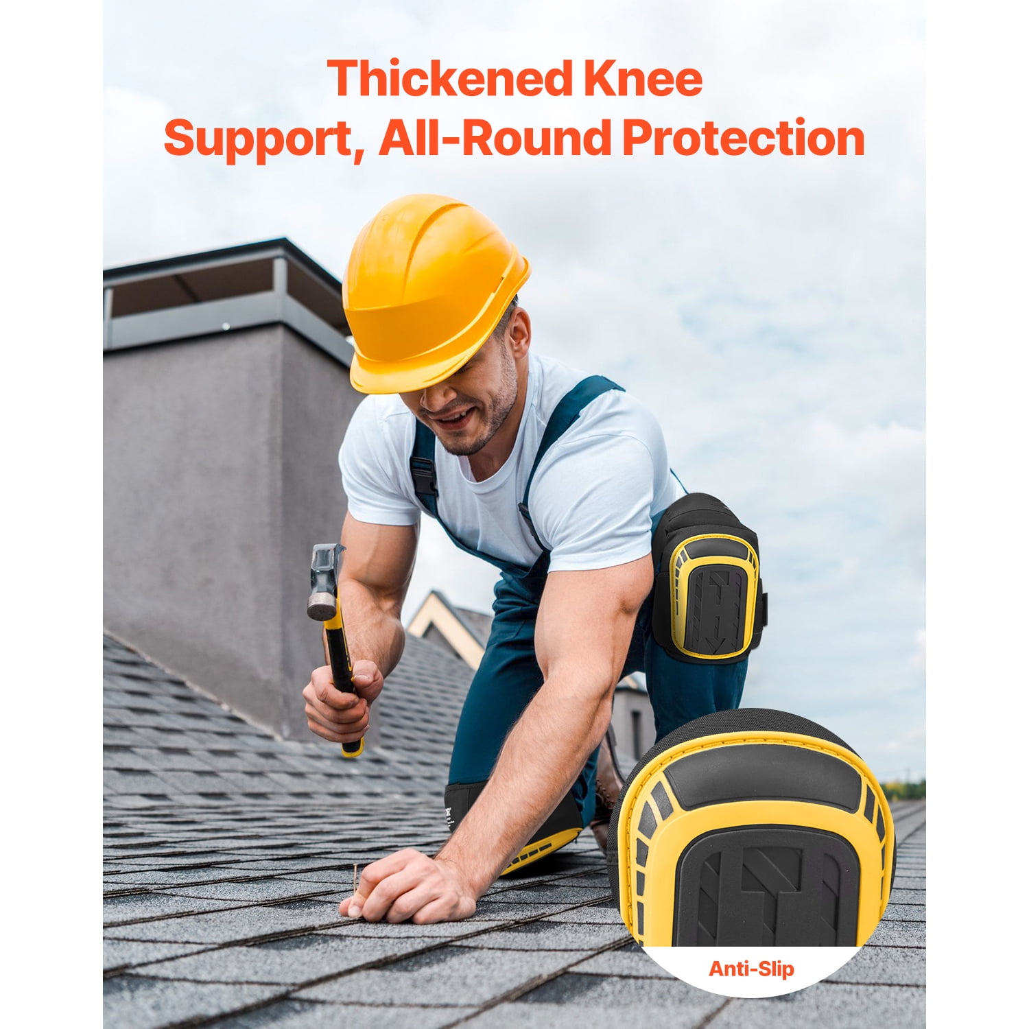 KFFKFF Knee Cushions for Labor, Enhanced Durable Construction Knee Cushions with 2 Additional Straps, Non-Slip Foam Gel Knee Cushions, Unisex, for Horticulture Flooring Roofing and Sanitation