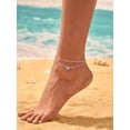 thumbnail image 3 of Silvora Silver Double Layered Birthstone Ankle Bracelets for Women Heart Gemstone Waterproof Beaded Chain Adjustable Anklets Summer Trendy Jewelry, May, 3 of 6