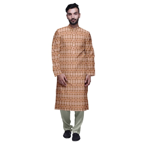 Atasi Satin Slub Ethnic Kurta With Churidar For Mens Printed Party Wear