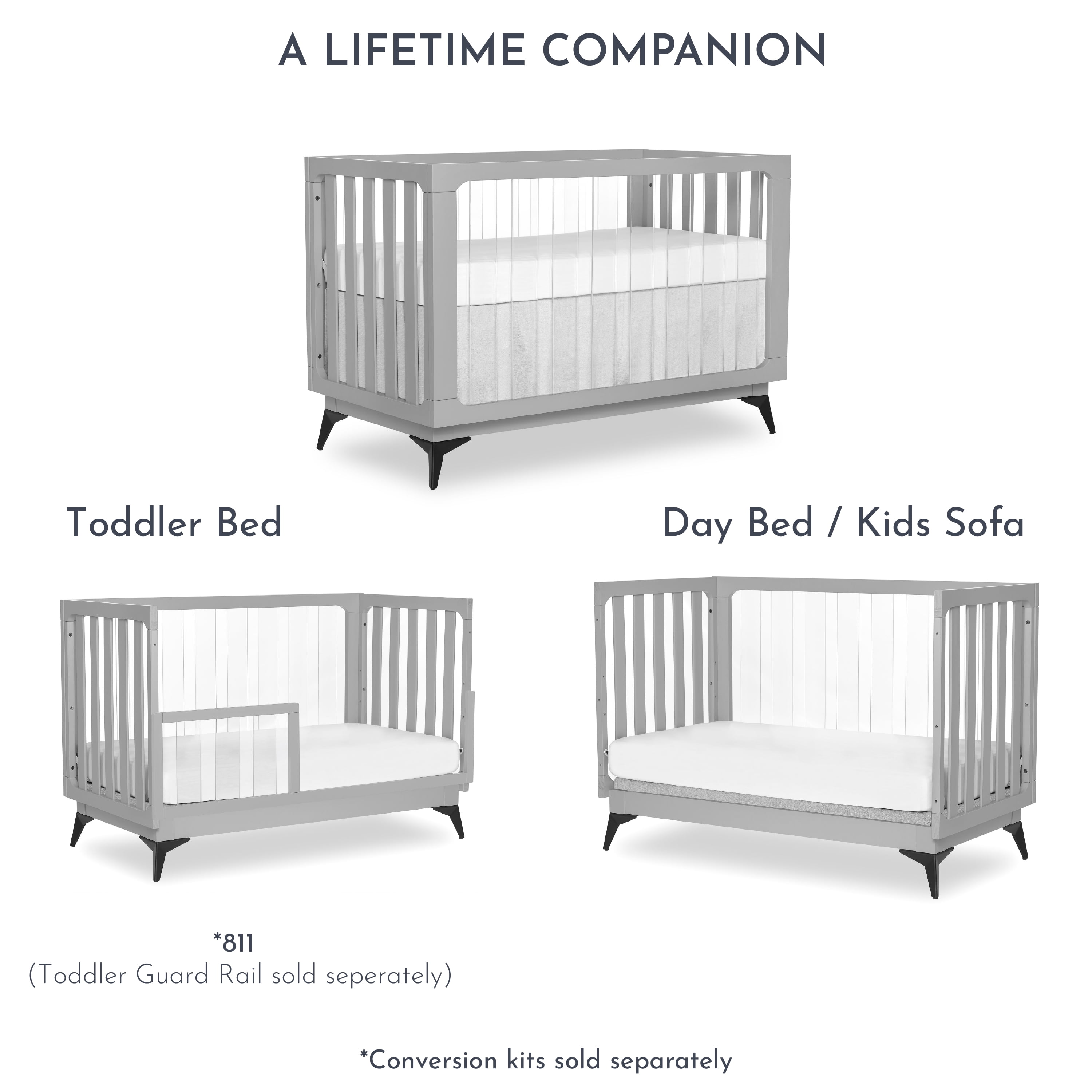Evolur Acrylic Millennium 4-in-1 Convertible Crib in Pebble Grey