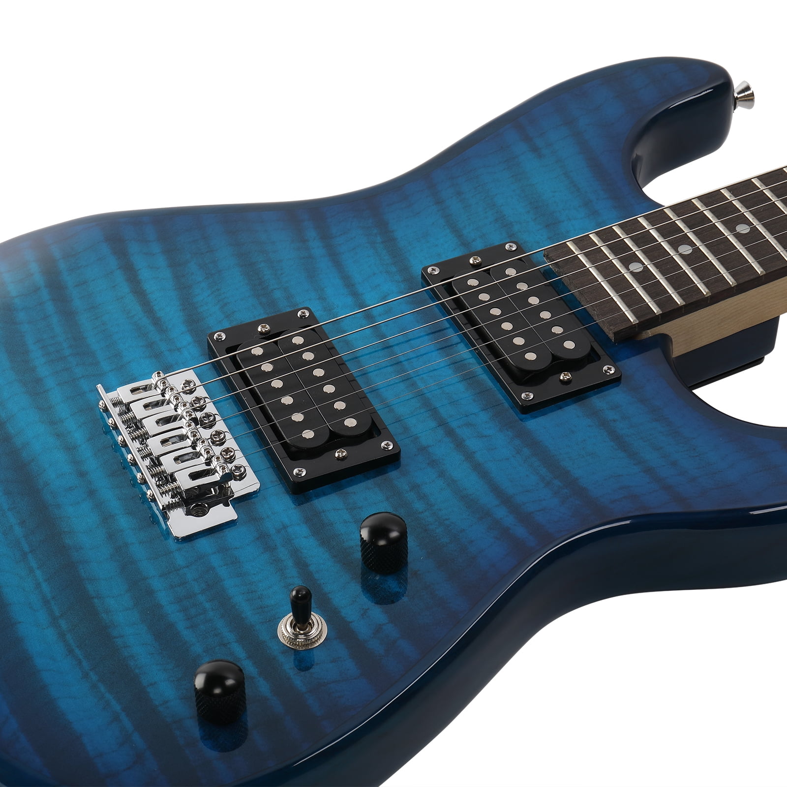 Electric Guitar Kit with 20W AMP Bag Guitar Strap, GST Stylish H-H Pickup Tiger Stripe Blue