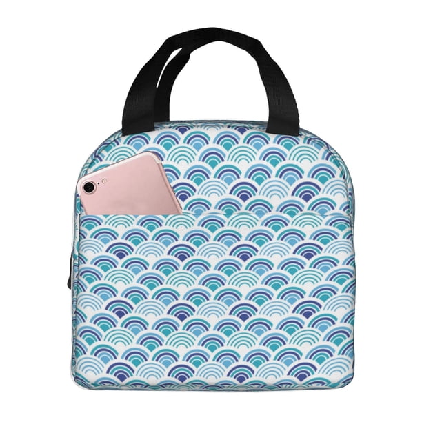 Easygdp Blue Fish Scale Texture Bolsa Térmica Premium - Tela Oxford Impermeable, Gran Capacidad, Bolsillo Frontal, Unisex para Trabajo, Escuela, Actividades al Aire Libre y Picnics