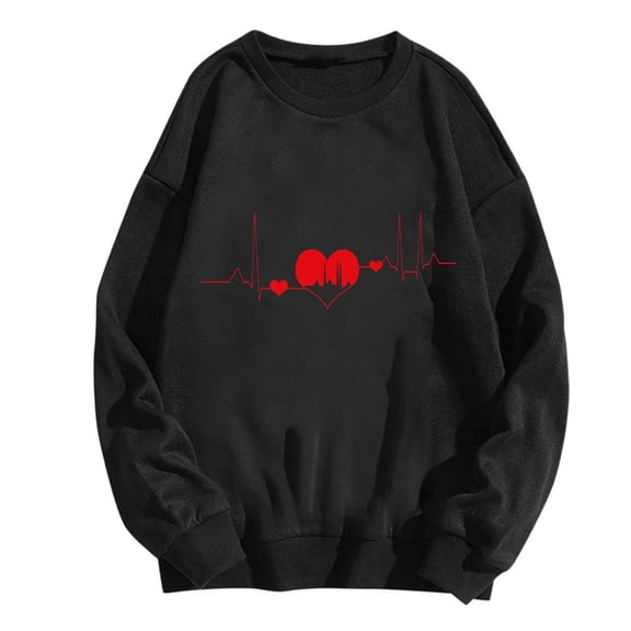 Heart Oversized Sweatshirts for Women Valentines Day Casual Crewneck Long Sleeve Pullover Cute Tops