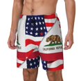 thumbnail image 5 of Mens America Flag And California Flag Swimming Trunks with Compression Liner Beach Quick Dry Swim Shorts, 5 of 6