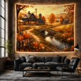 thumbnail image 6 of Autumn Pumpkin Cart by Stone Bridge in Cozy Farmhouse Style for Nature Lovers, Rustic Barn Landscape Art, Thanksgiving Gift Tapestry Wall Hanging for Living Room and Bedroom, 6 of 7