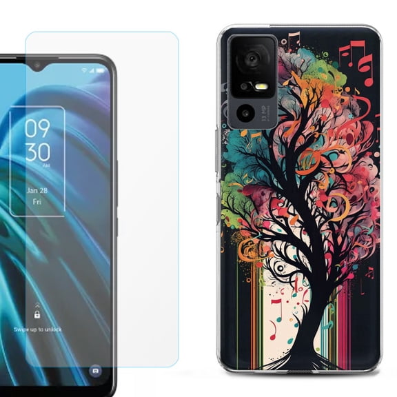 OneToughShield ® for TCL 40 XE 5G Shockproof Fashion Phone Case, with Tempered Glass Screen Protector - Musical Tree