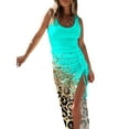 thumbnail image 1 of Women Summer High Split Long Dress Sleeveless U Neck Drawstring Ruched Dress for Beach Vacation, 1 of 2