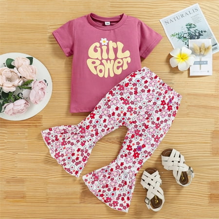 

Cathalem Girls Baby Items Toddler Girls Clothes Bell Bottom Sets Letter Print Short Sleeve T Shirt Tops Baby Clothes Baby Clothes Childrenscostume Purple 3-4 Years