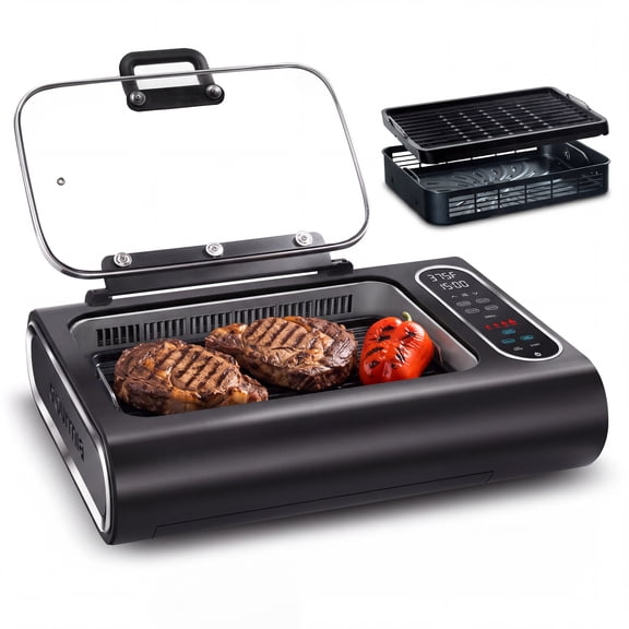 Gourmia 6 Qt Smokeless Indoor Grill & Air Fryer, 5-in-1 FoodStation, Black