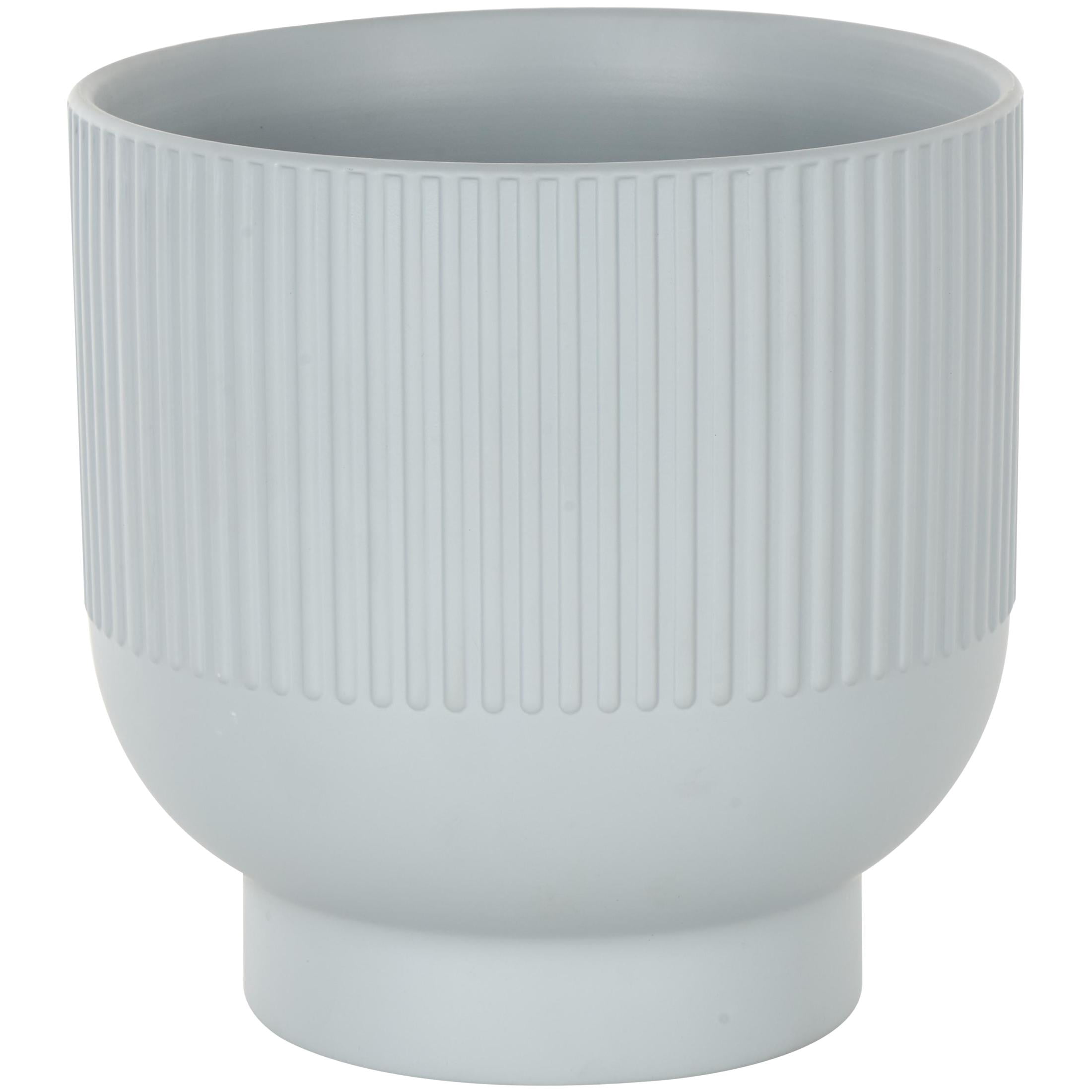 DecMode 9", 7", 5"W Light Blue Ceramic Planter with Linear Grooves and Tapered Bases (3 Count)
