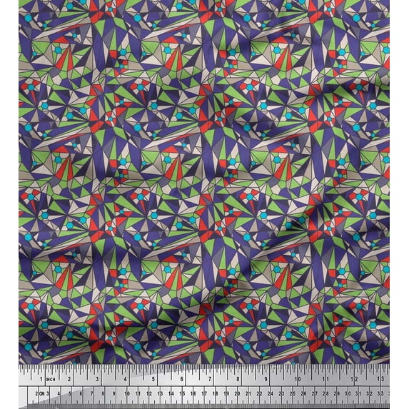 Soimoi polyester Crepe Fabric Geometric Mosaic Printed Fabric 1 Yard 42 Inch Wide