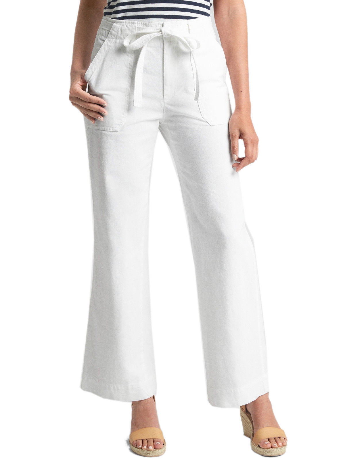 Gap - New Gap Womens Optic White Belted 100% Cotton Wide Leg Casual ...