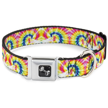Buckle-Down Pet Collar Dog Collar Metal Seatbelt Buckle Tie Dye Swirl Multi Color White 13 to 17 Inches 1.5 Inch Wide