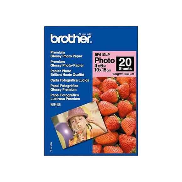 Papel Fotográfico Brother Glossy Premium de 4 x 6 , 20 hojas. Brother BP61GLP