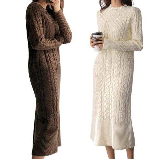 Invierno Outfit Vestido Tejido Sueter Tejido Vestidos De Estambre