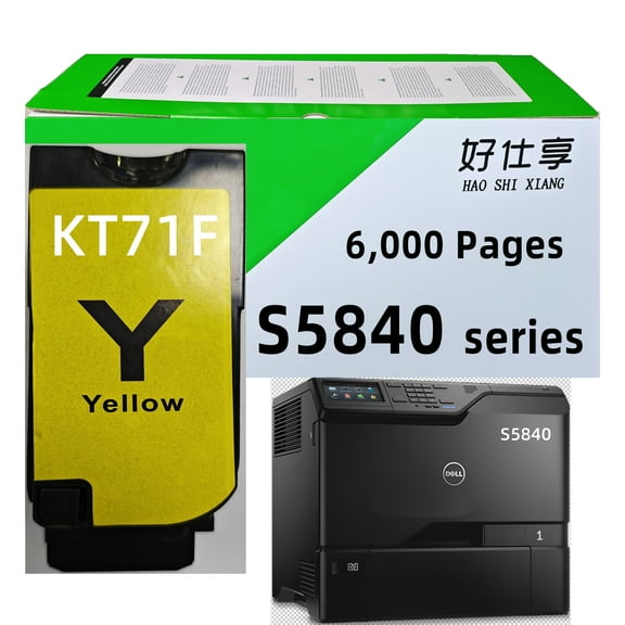 S5840 Toner Cartridge Compatible for Dell JDCTN R59F2 K83JD KT71F 593-BBXX 593-BBXU 593-BBXV 593-BBXW for S5840 S5840DN S5840CDN Printers 1Pack (KT71F Yellow Toner)