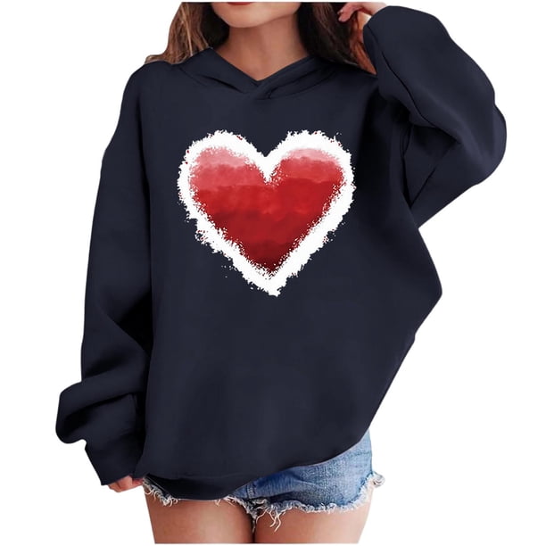 Sudadera con capucha y estampado de corazón de San Valentín, sudadera de manga larga para niños y niñas, chaqueta para niñas de talla mediana y grande.