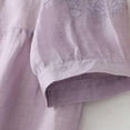 thumbnail image 4 of Women Cotton Linen Shirt Blouse V/Round Neck 3/4 Ruffle Sleeve Summer Fall Retro Embroidered Casual Loose Pleated Tunic Tee Tops,Purple,M, 4 of 5