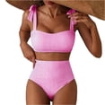 thumbnail image 2 of Women's Tie Shoulder Bikini Sets 2 Piece Swimsuits High Waisted Bathing Suits Pink M, 2 of 4