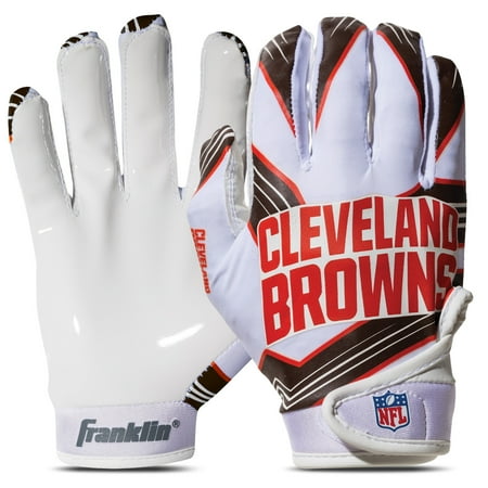 Franklin Sports Cleveland Browns Youth NFL Football Receiver Gloves - Official NFL Team Logos - Kids Football Gear + Accessories - Youth M/L Pair