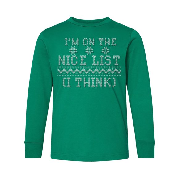 Inktastic Ugly Sweaters I'm on the Nice List (i Think) Long Sleeve Youth T-Shirt