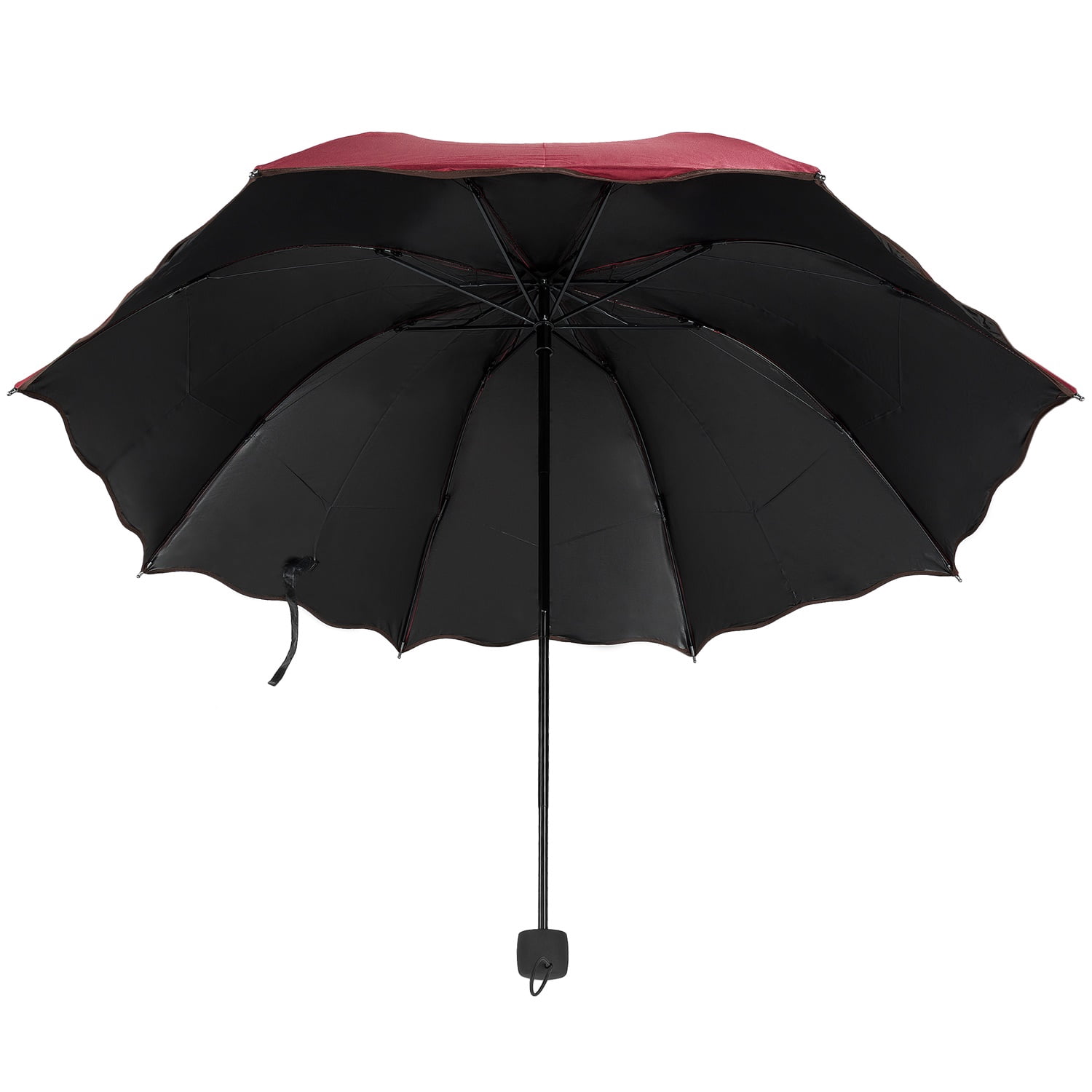 Lightweight Compact Travel Sized Windproof Nylon Umbrella With Scalloped Edges and Easy Open Button