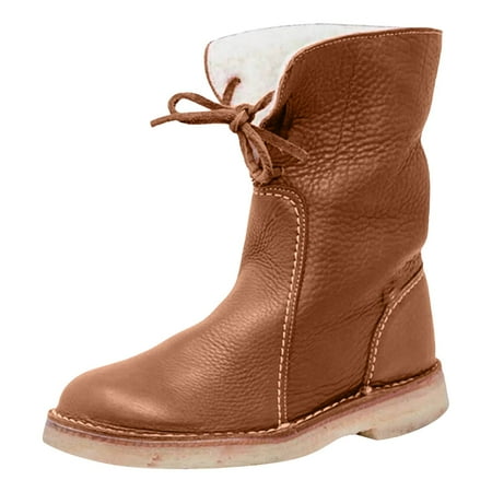 GHSOHS Boots for Women Snow Boots Ankle Booties Shoes Cow Girl Boots Flat Heeled Round Toe Casual Boots for Fall Winter Front Lace Up Low Cut Women s Flat Bottom Large Size Winter Snow Boots Size 38